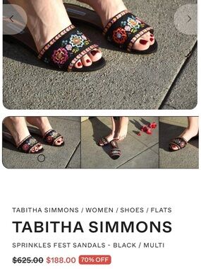 Tabitha Simmons Sprinkles Floral Embroidered Sandals Made In Italy boho chic